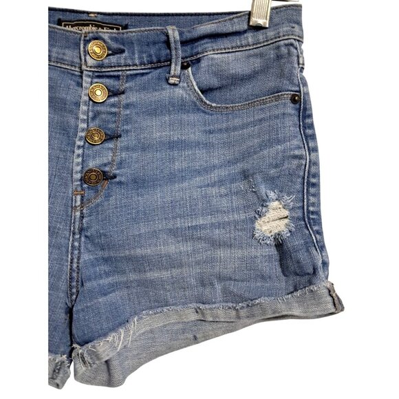 Abercrombie & Fitch Womens High-Rise Distressed Denim Mom Shorts Size 27 Button - Picture 6 of 12